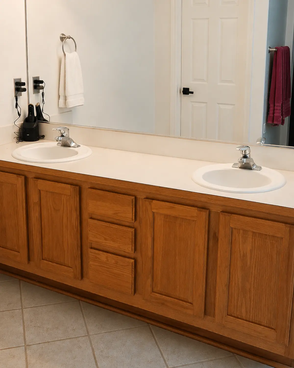 After photo of a bathroom vanity and mirror after a Clary Clean deep bathroom reset