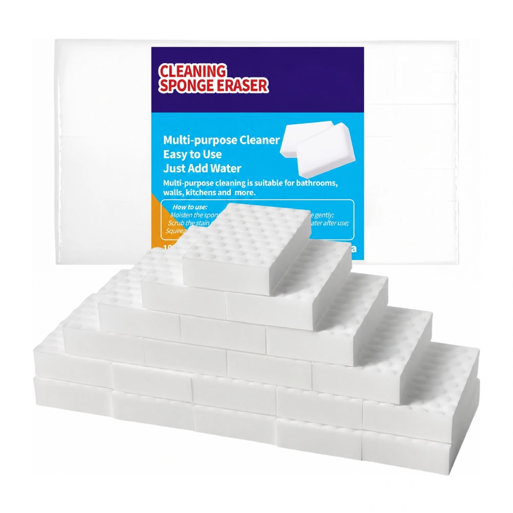 White melamine magic eraser cleaning sponges in a multi-pack